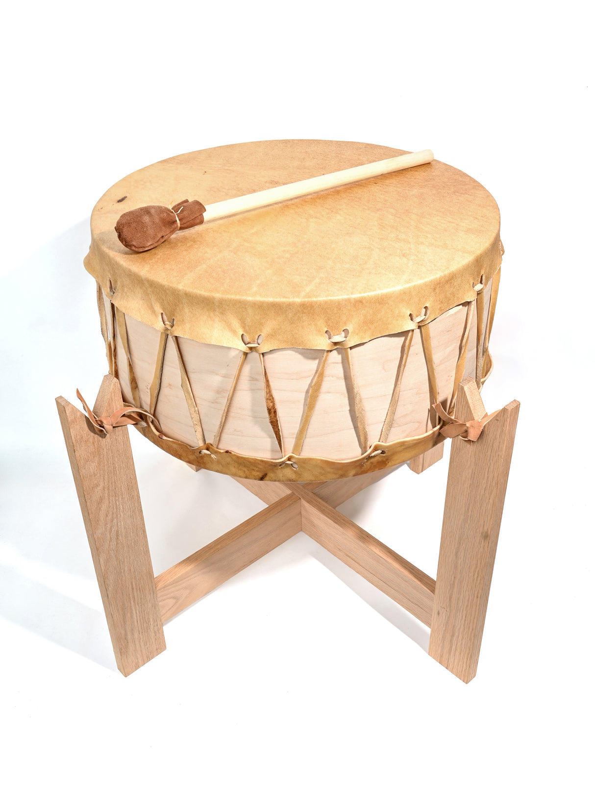 Ceremonial Native American Style Double-Sided Drum with Stand
