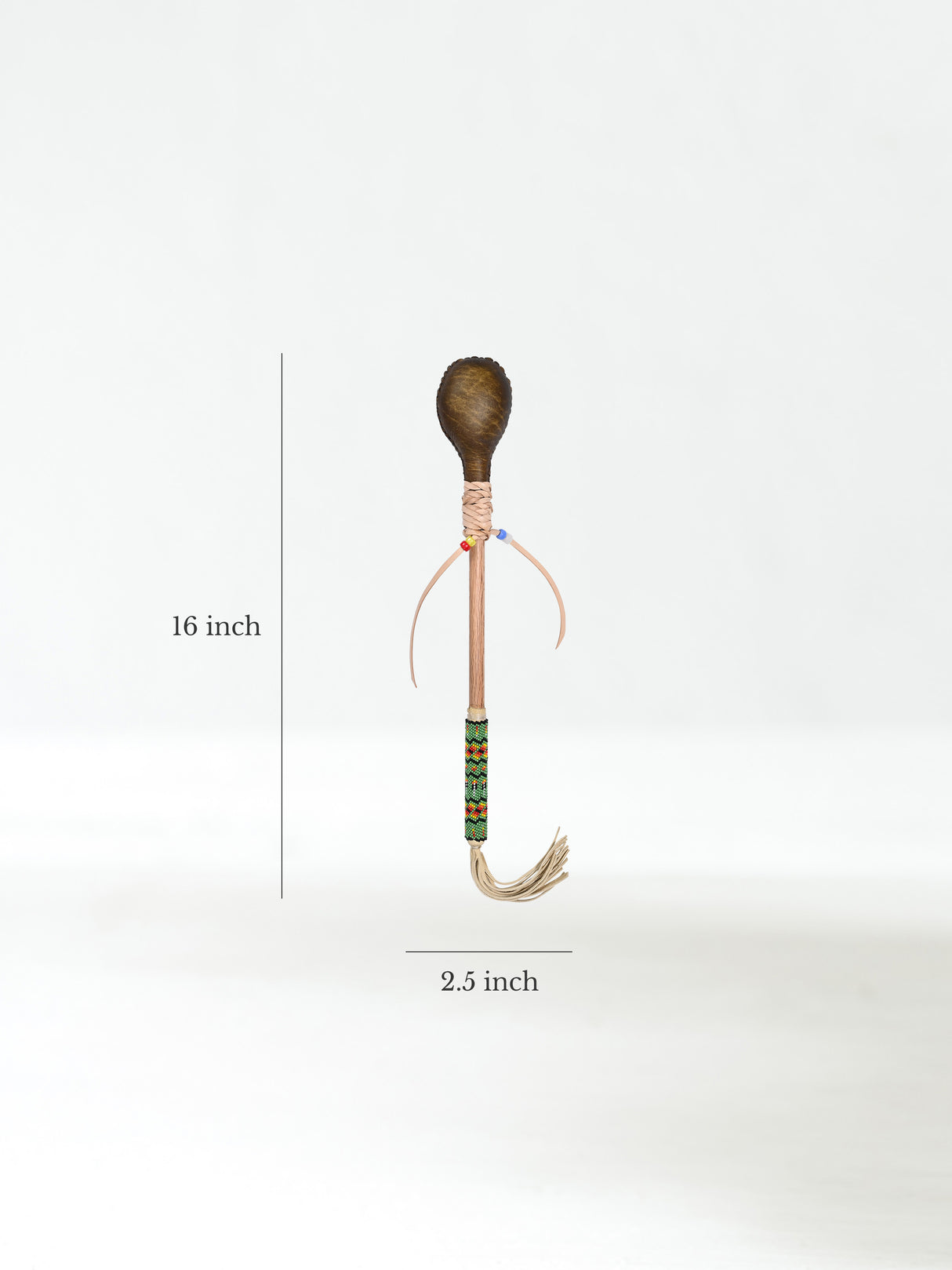 Elk Hide Beaded Rattle Dimension | mmr0139