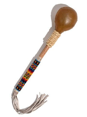 Elk Hide Beaded Rattle