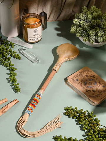 Elk Hide Beaded Rattle