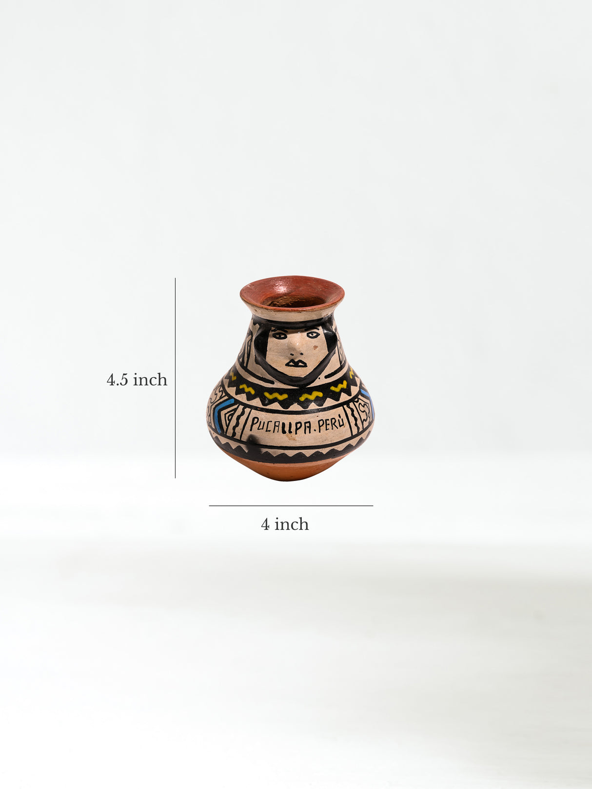 Shipibo Amazon Jungle Ceramic Effigy Vessel Dimension | po010-Blue-Yellow
