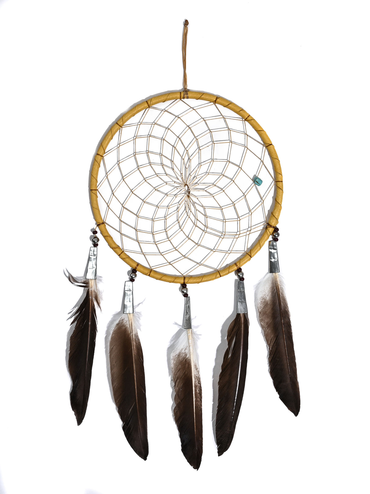 6" Turquoise Stone Dreamcatcher | si0375-Natural-Brown