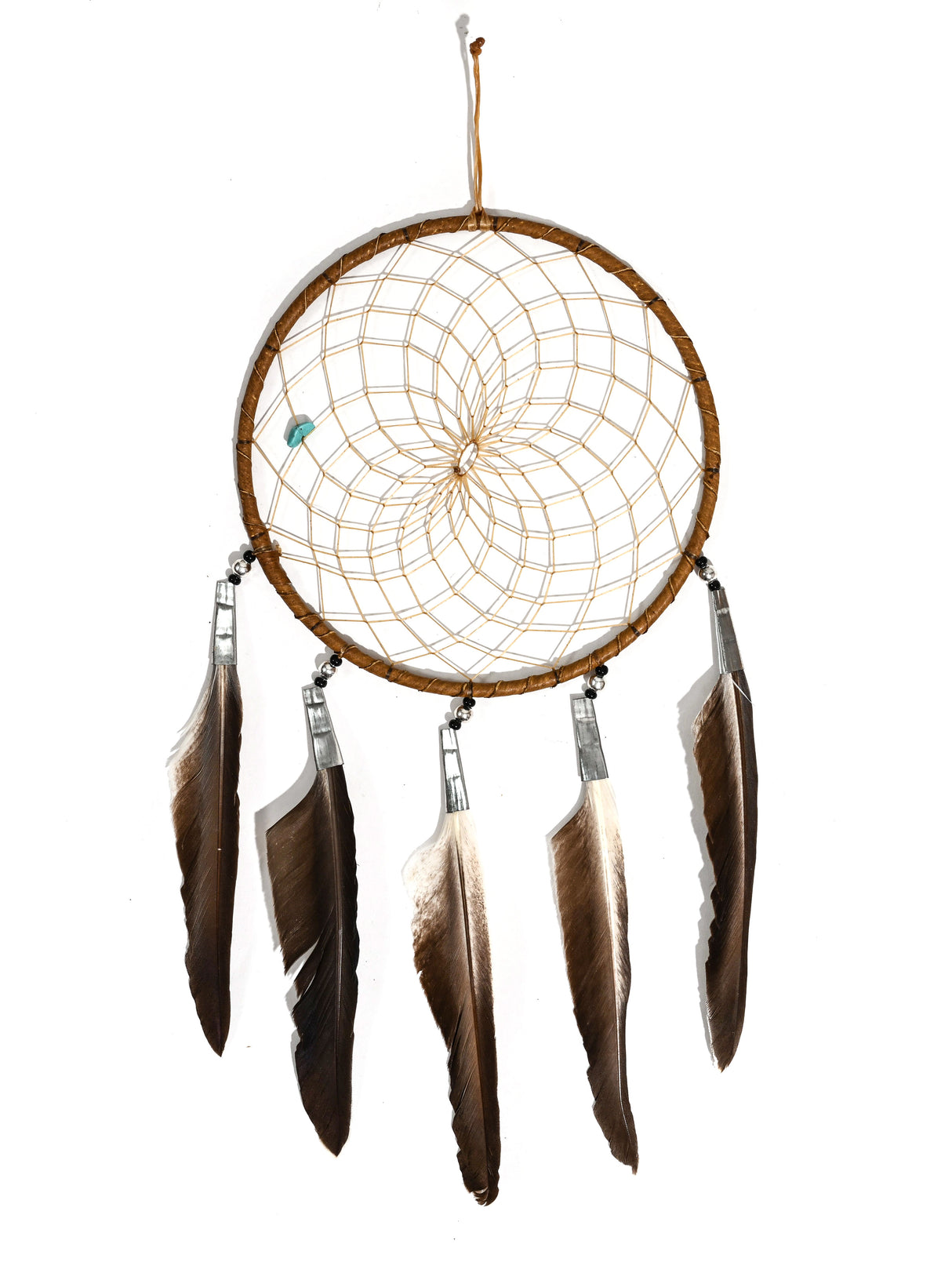6" Turquoise Stone Dreamcatcher | si0375-Tan-Black
