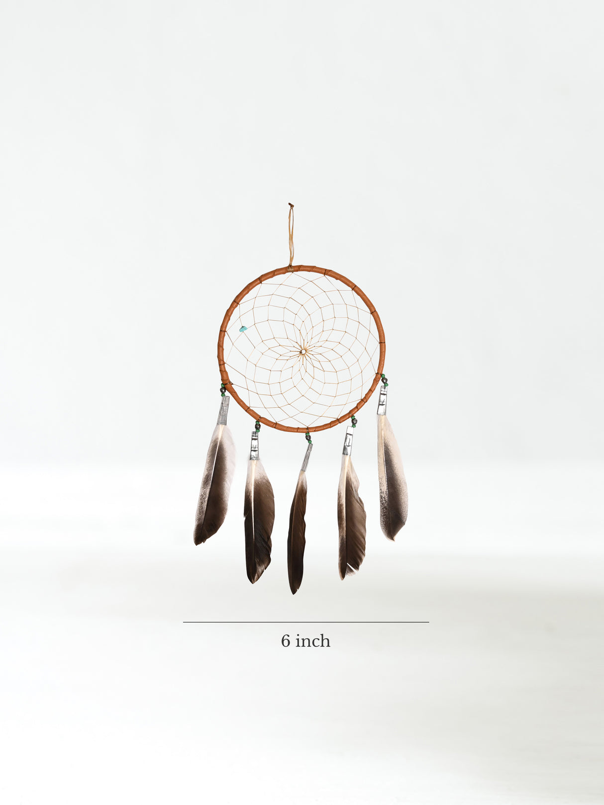 6" Turquoise Stone Dreamcatcher | si0375-Tan_Green
