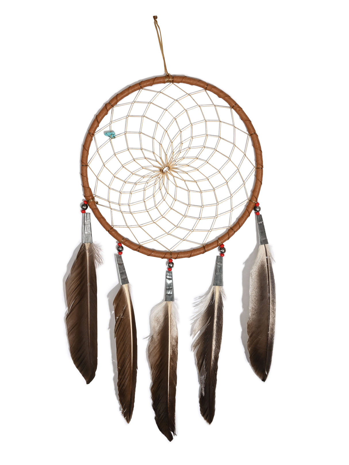 6" Turquoise Stone Dreamcatcher | si0375-Tan-Red