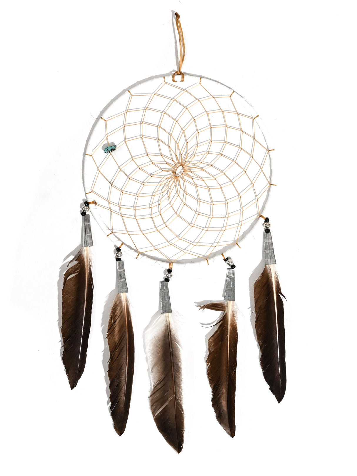 6" Turquoise Stone Dreamcatcher | si0375-White-Brown