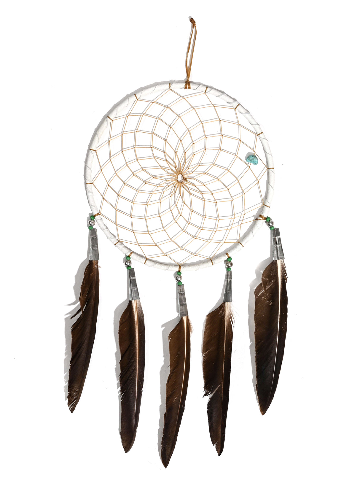 6" Turquoise Stone Dreamcatcher | si0375-White-Green