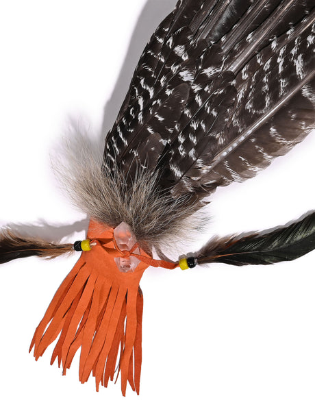 Sacred Prayer Feather Fan with Quartz - Orange Handle 1 | si0519-Orange