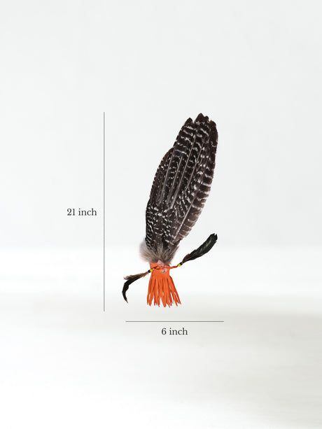Sacred Prayer Feather Fan with Quartz - Orange Handle Dimension | si0519-Orange