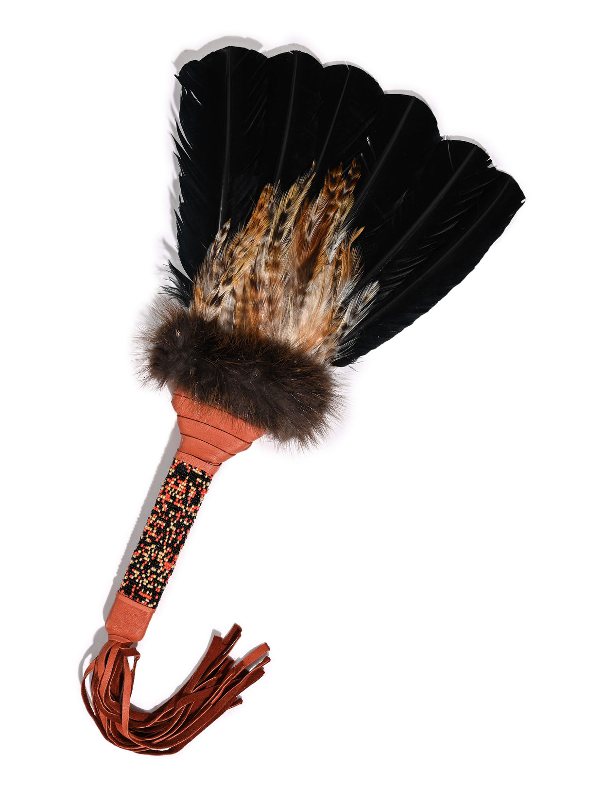 Sacred Prayer Feather Fan with Beaded Handle