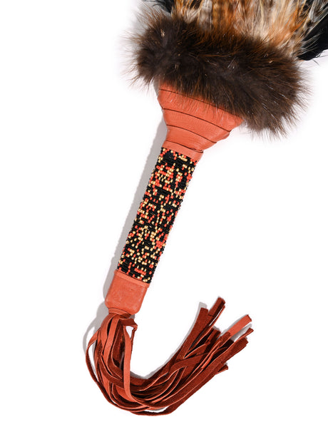 Sacred Prayer Feather Fan with Beaded Handle - Brown Black Feathers 1 | si0572-Brn-Black-Feathers