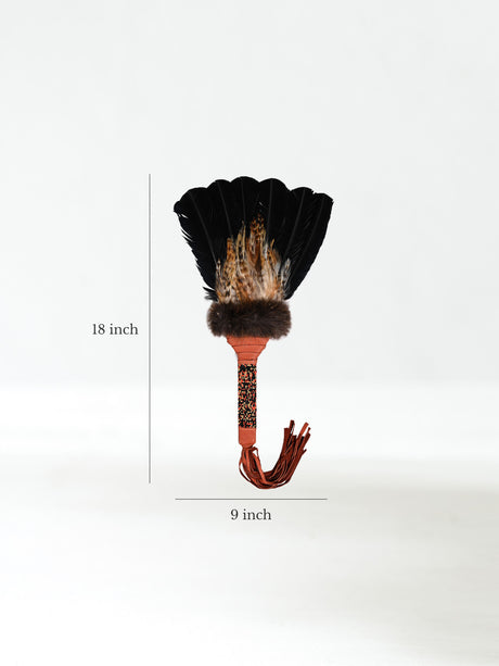 Sacred Prayer Feather Fan with Beaded Handle - Brown Black Feathers Dimension | si0572-Brn-Black-Feathers