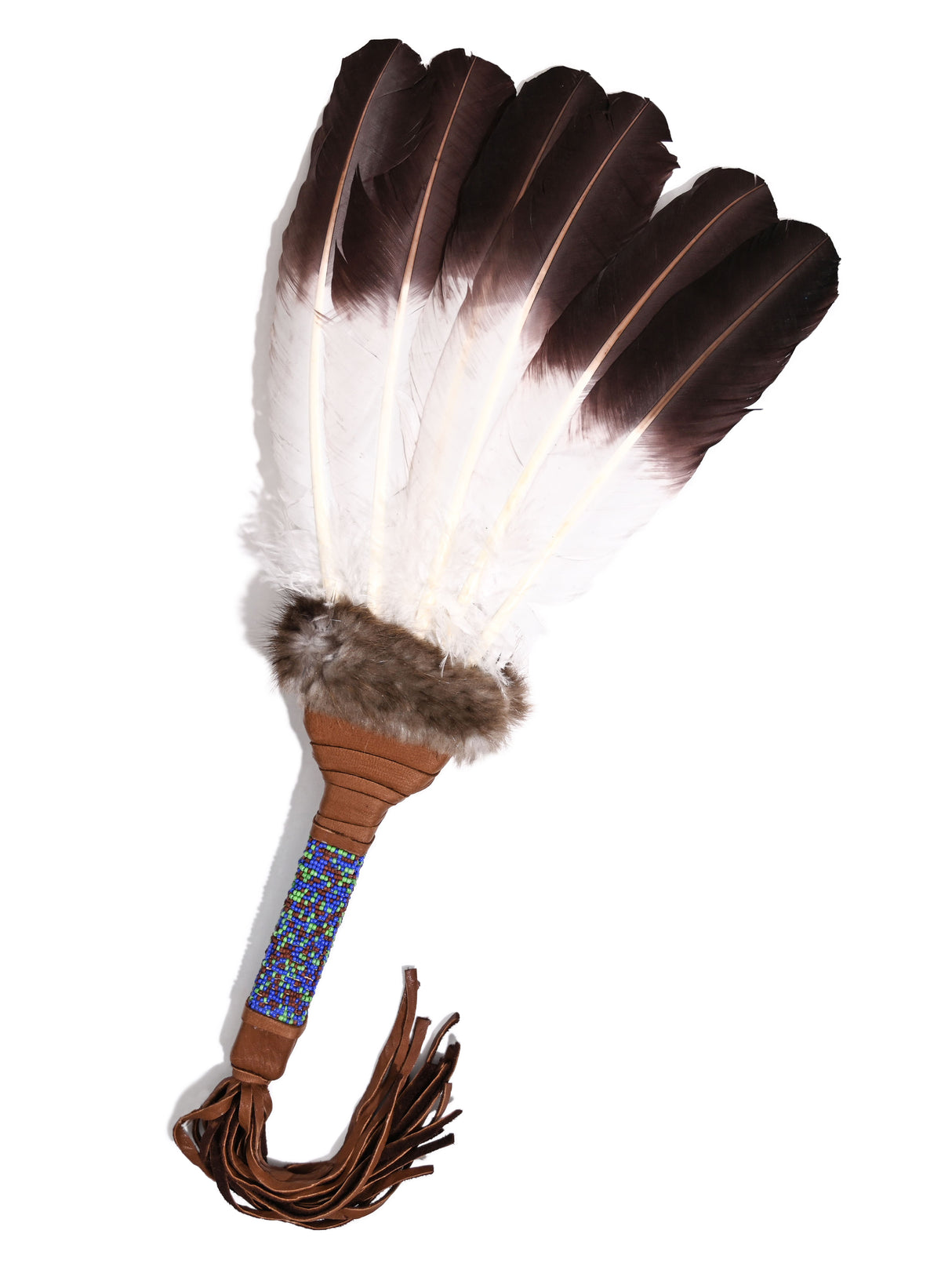 Sacred Prayer Feather Fan with Beaded Handle
