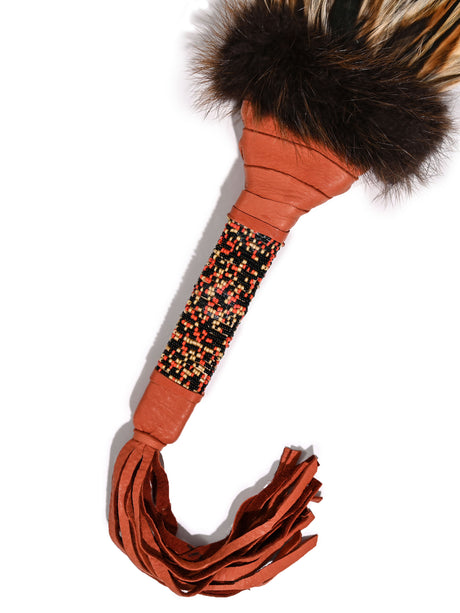Sacred Prayer Feather Fan with Beaded Handle - Brown Red Tipped Feathers 1 | si0572-Brown