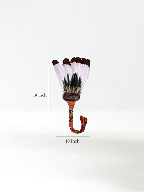 Sacred Prayer Feather Fan with Beaded Handle - Brown Red Tipped Feathers Dimension | si0572-Brown