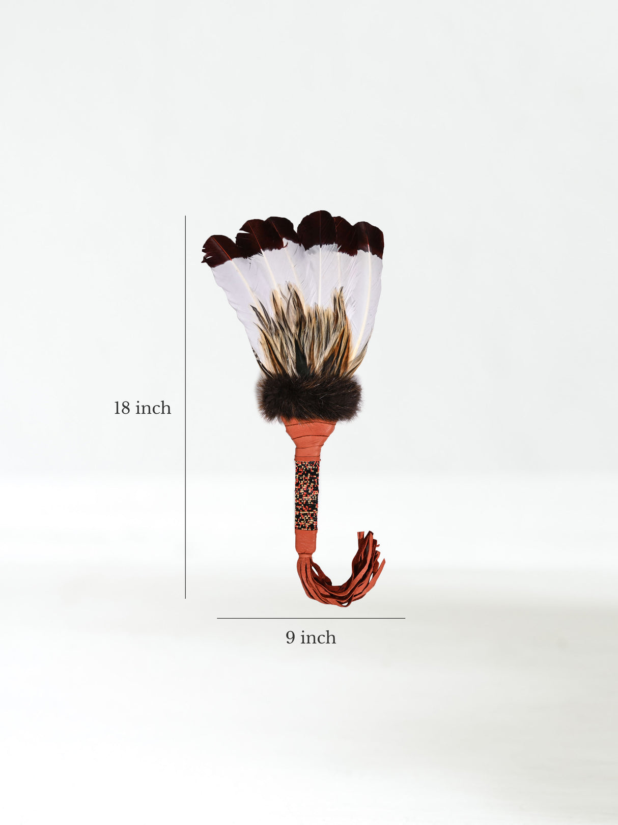 Sacred Prayer Feather Fan with Beaded Handle - Brown Red Tipped Feathers Dimension | si0572-Brown