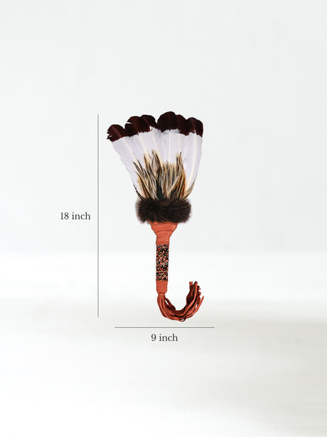 Sacred Prayer Feather Fan with Beaded Handle - Brown Red Tipped Feathers Dimension | si0572-Brown