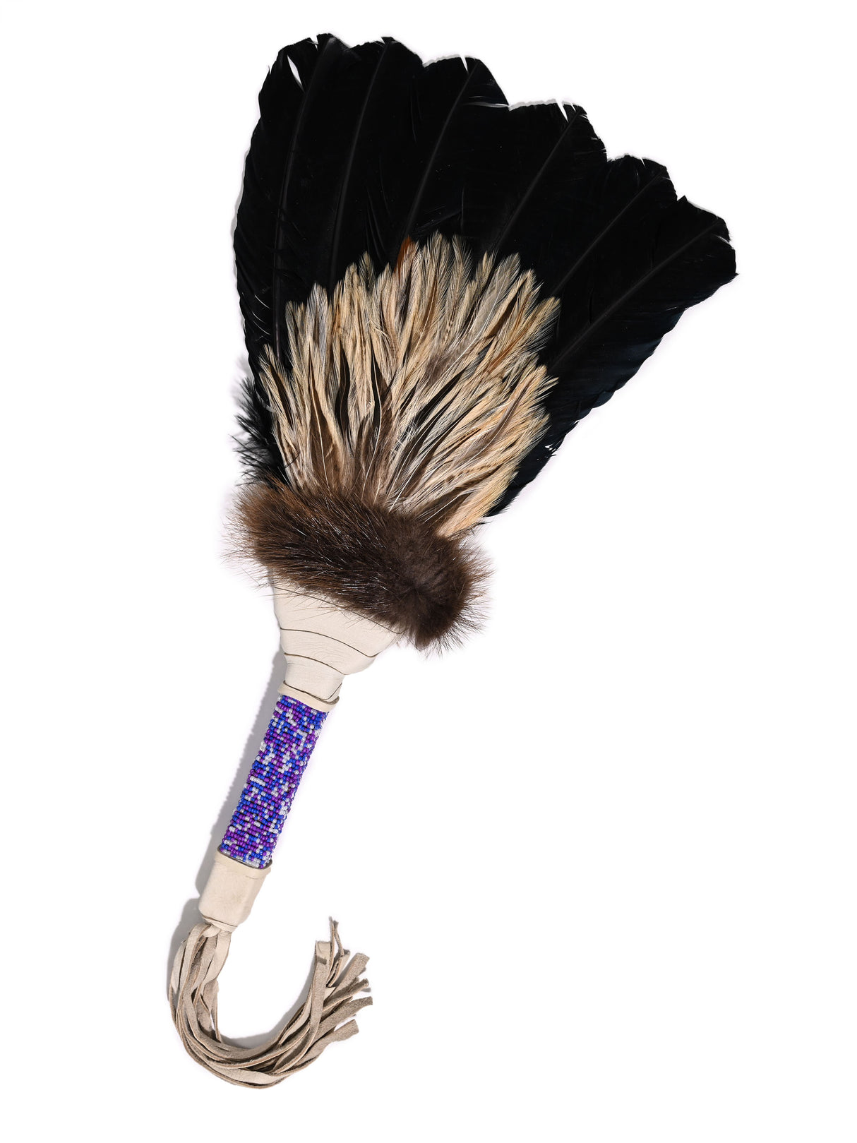 Sacred Prayer Feather Fan with Beaded Handle