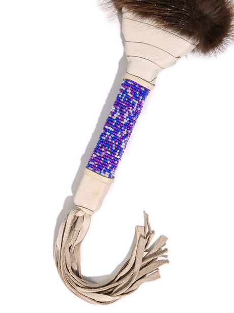 Sacred Prayer Feather Fan with Beaded Handle - Cream -Black Feathers 1 | si0572-Cream-Black-Feathers