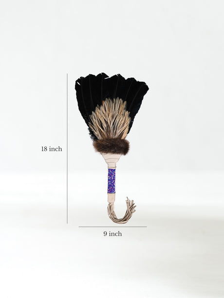Sacred Prayer Feather Fan with Beaded Handle - Cream -Black Feathers Dimension | si0572-Cream-Black-Feathers