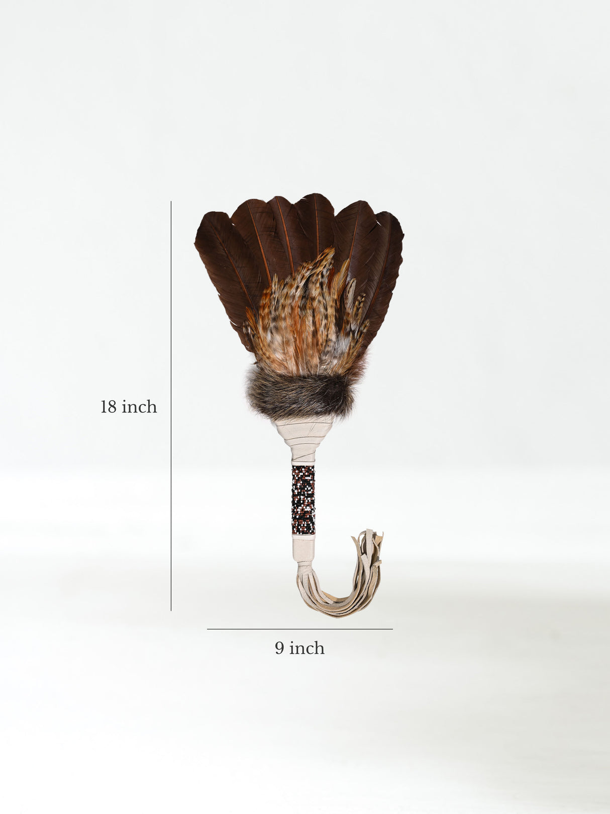 Sacred Prayer Feather Fan with Beaded Handle - Cream - Brown Feathers Dimension | si0572-Cream-Brown