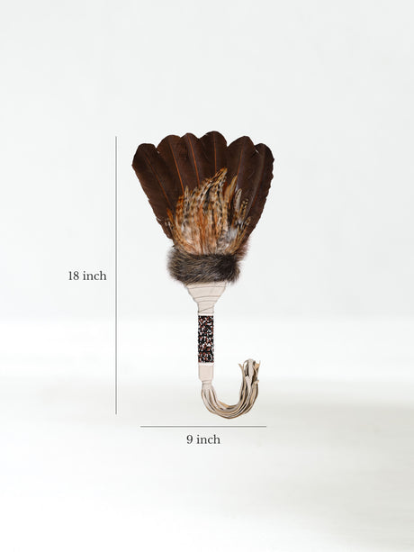 Sacred Prayer Feather Fan with Beaded Handle - Cream - Brown Feathers Dimension | si0572-Cream-Brown
