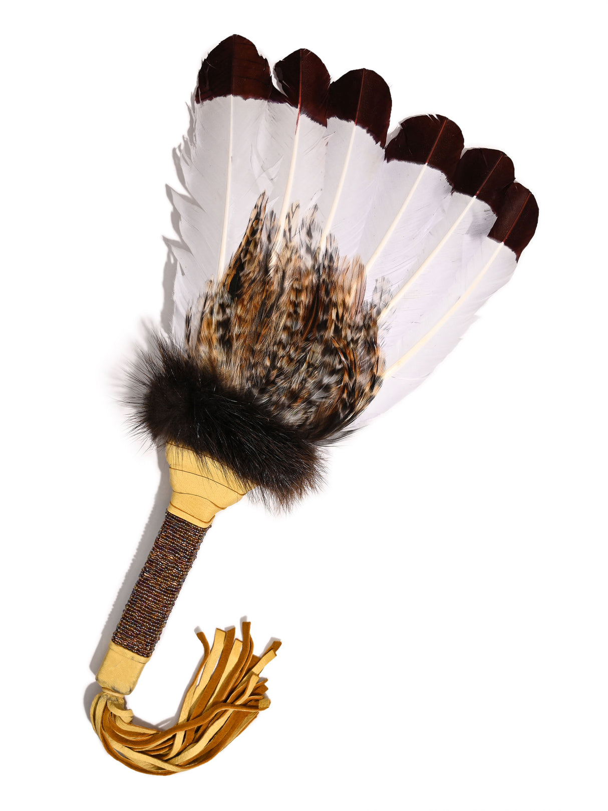 Sacred Prayer Feather Fan with Beaded Handle