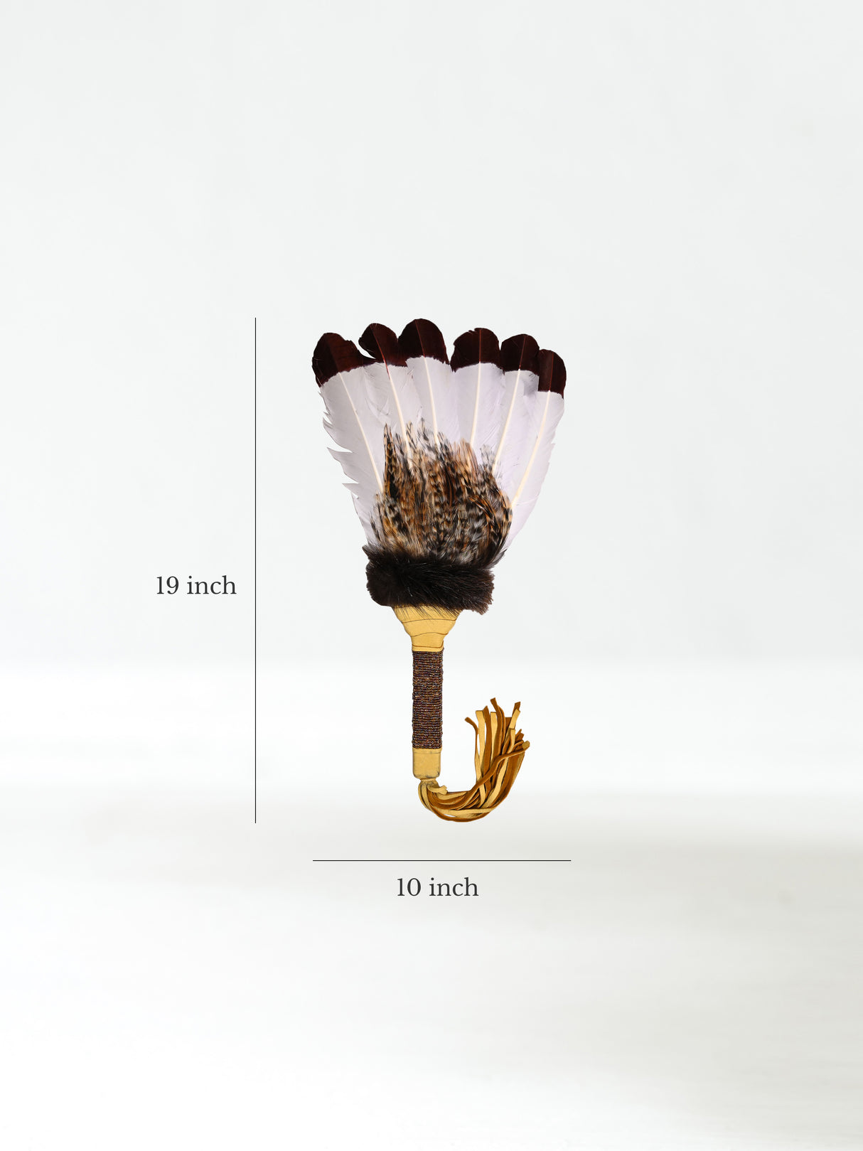 Sacred Prayer Feather Fan with Beaded Handle - Gold - Red Tipped Feathers 2 | si0572-Gld-Red-Tipped