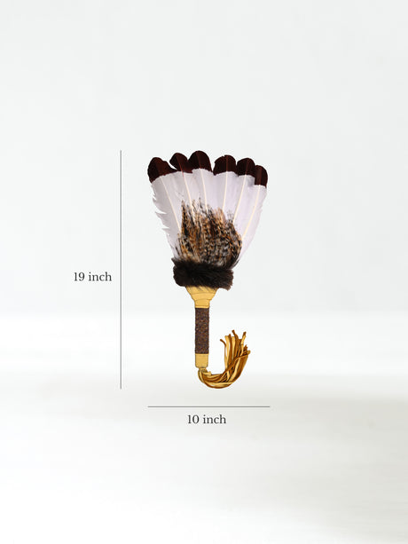 Sacred Prayer Feather Fan with Beaded Handle - Gold - Red Tipped Feathers 2 | si0572-Gld-Red-Tipped