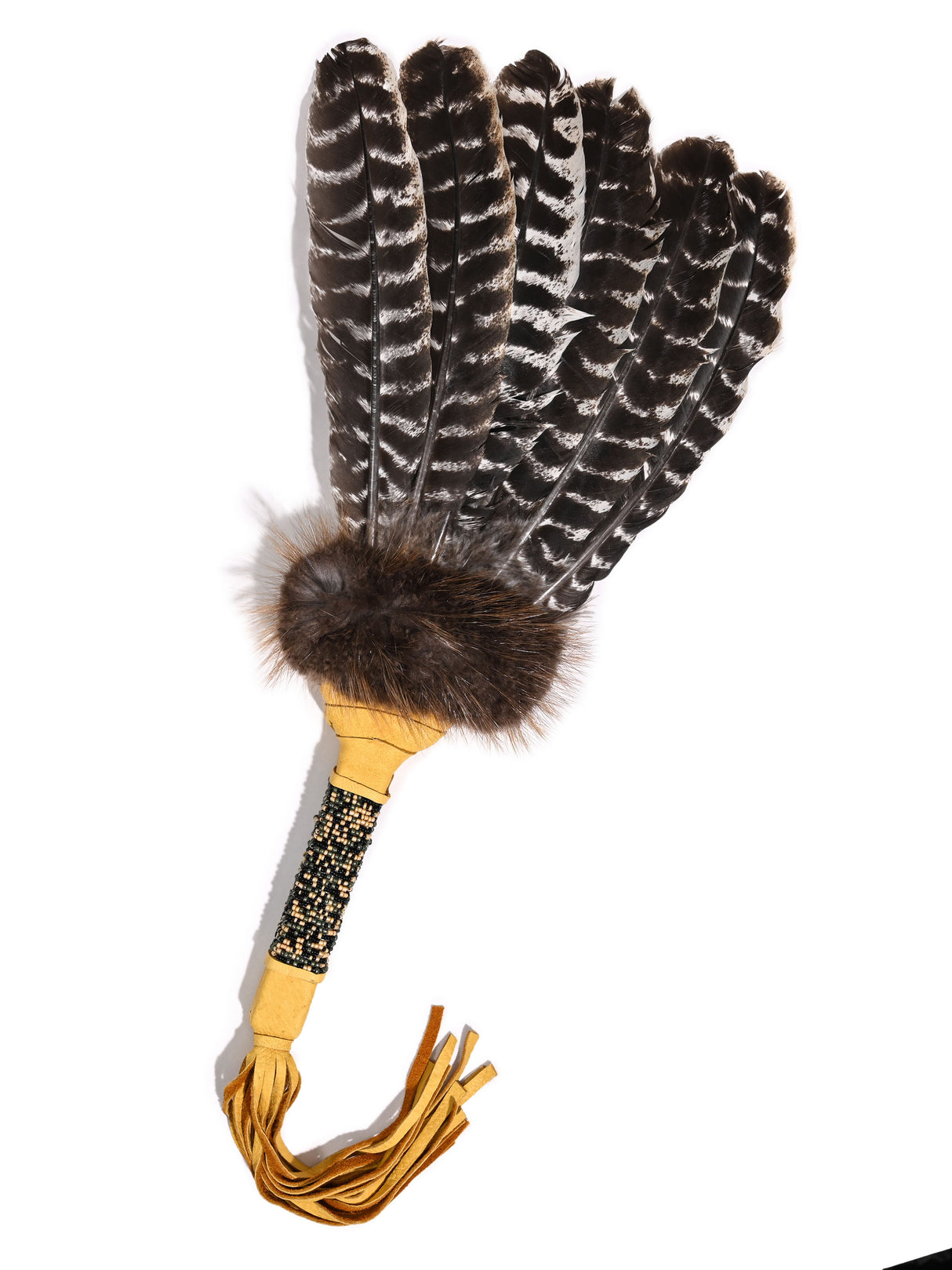 Sacred Prayer Feather Fan with Beaded Handle