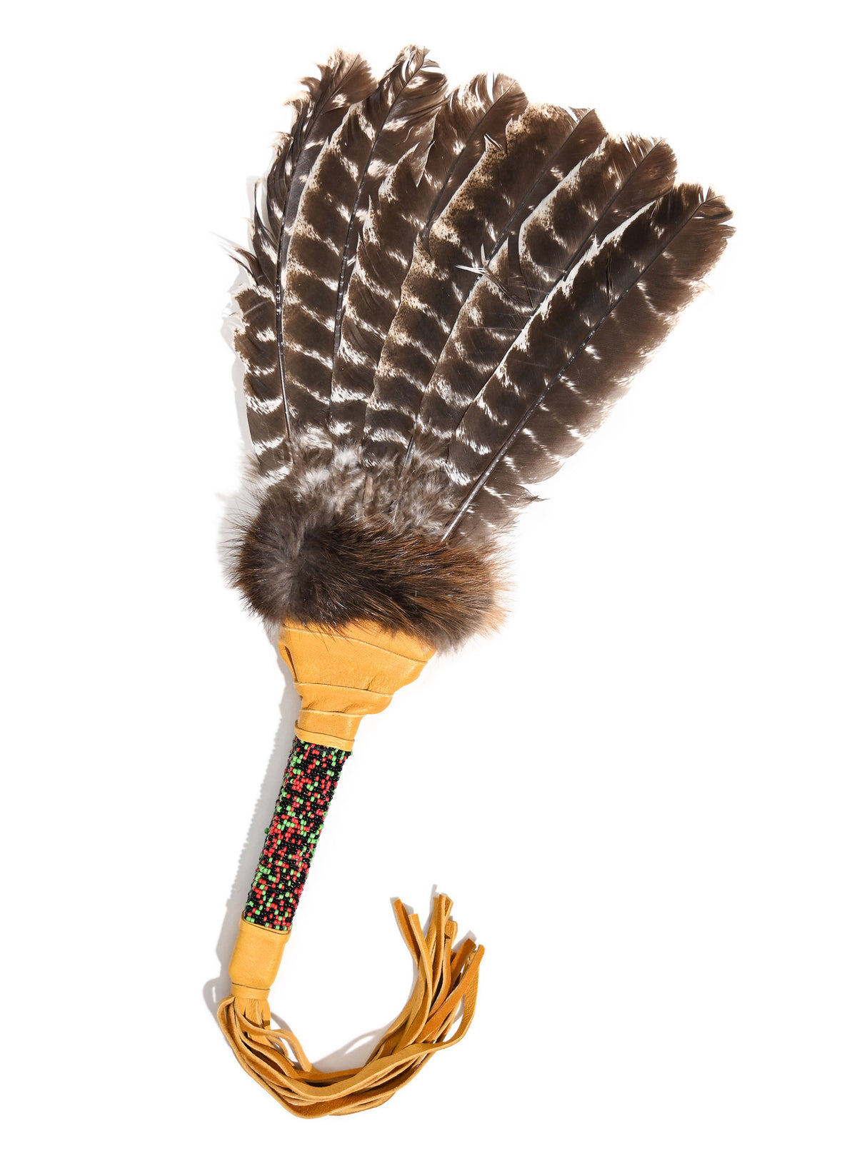 Sacred Prayer Feather Fan with Beaded Handle