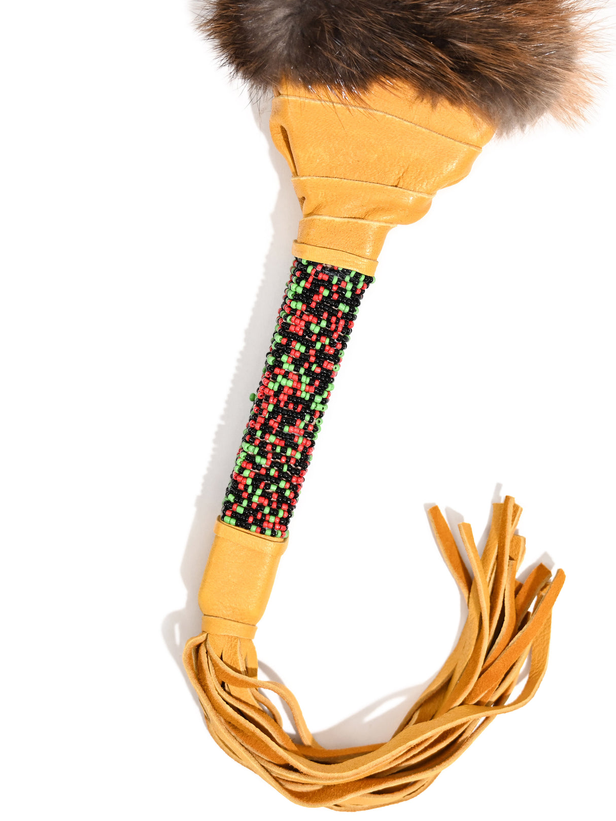 Sacred Prayer Feather Fan with Beaded Handle - Gold - Barred Feathers 1 | si0572-Gold-Barred-Feathers
