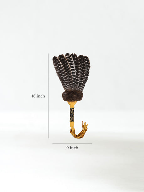 Sacred Prayer Feather Fan with Beaded Handle - Gold - Barred Feathers Dimension | si0572-Gold-Barred-Feathers