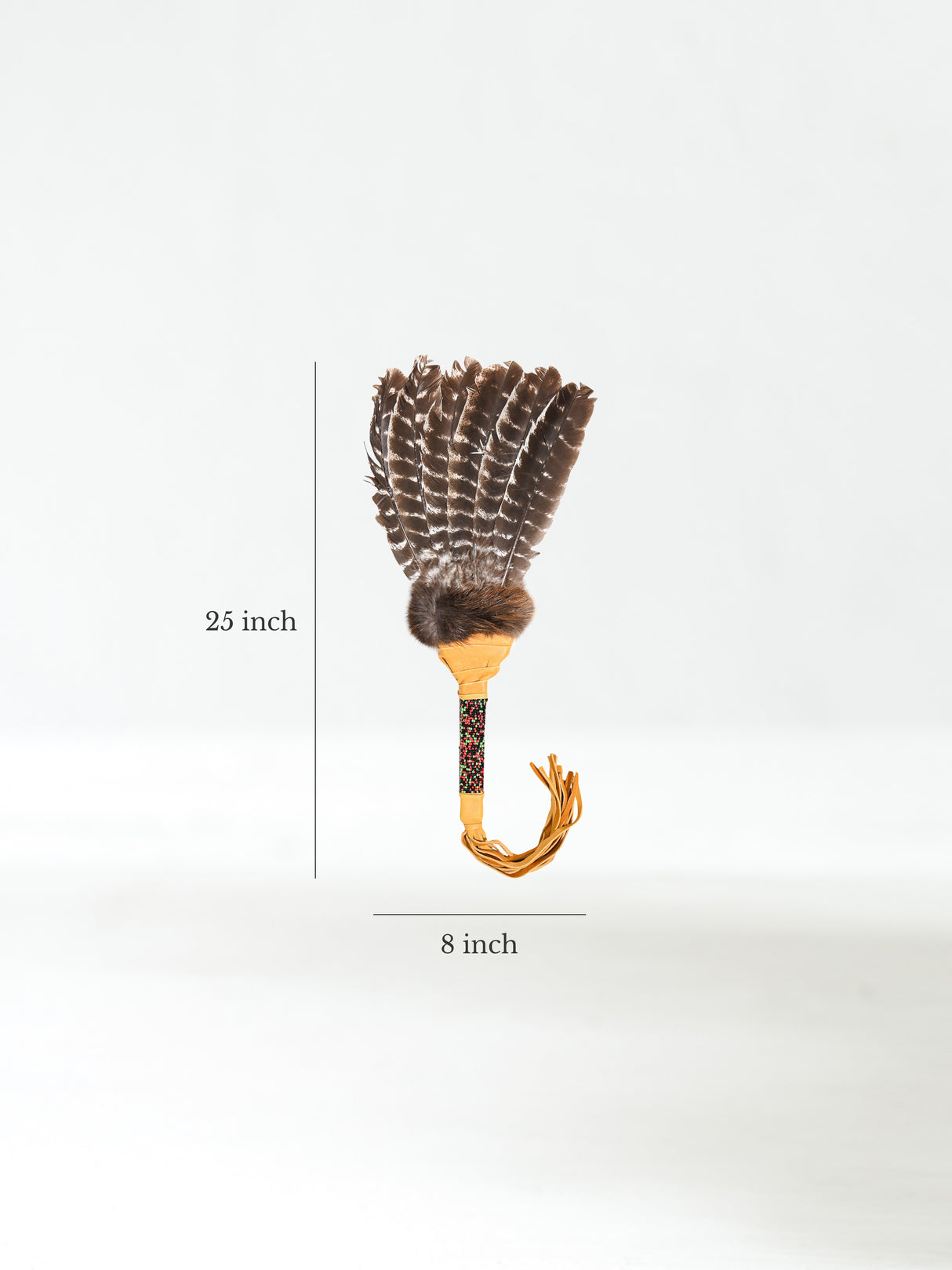 Sacred Prayer Feather Fan with Beaded Handle - Gold - Barred Feathers Dimension | si0572-Gold-Barred-Feathers