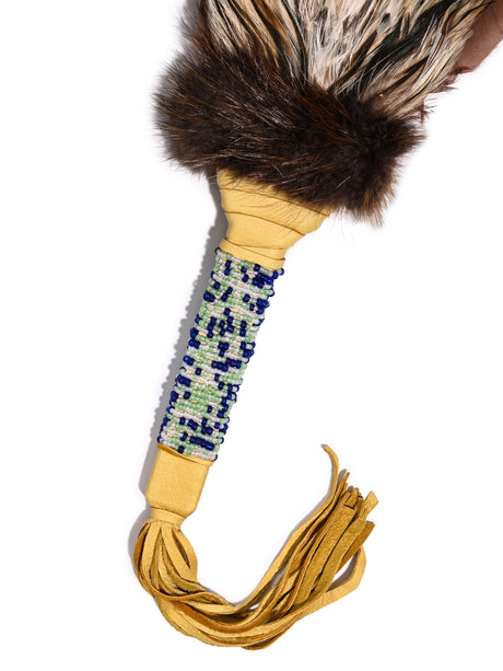 Sacred Prayer Feather Fan with Beaded Handle - Gold 1 | si0572-Gold