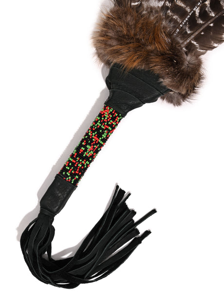 Sacred Prayer Feather Fan with Beaded Handle | si0572-Green