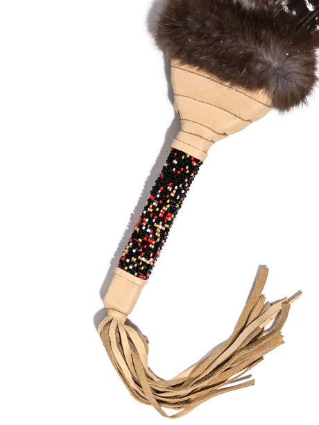 Sacred Prayer Feather Fan with Beaded Handle - Natural Barred Feather 1 | si0572-Natural-Barred