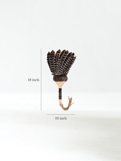 Sacred Prayer Feather Fan with Beaded Handle - Natural Barred Feather Dimension | si0572-Natural-Barred