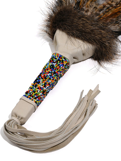 Sacred Prayer Feather Fan with Beaded Handle | si0572-Natural-Multi-Handle