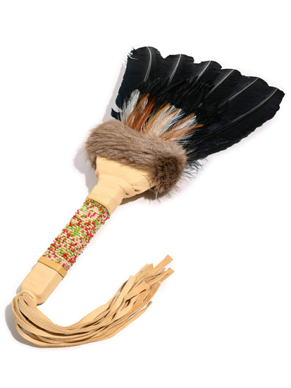Sacred Prayer Feather Fan with Beaded Handle | si0572-Natural