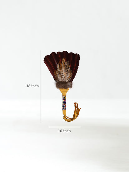 Sacred Prayer Feather Fan with Beaded Handle Dimension | si0572-Natural