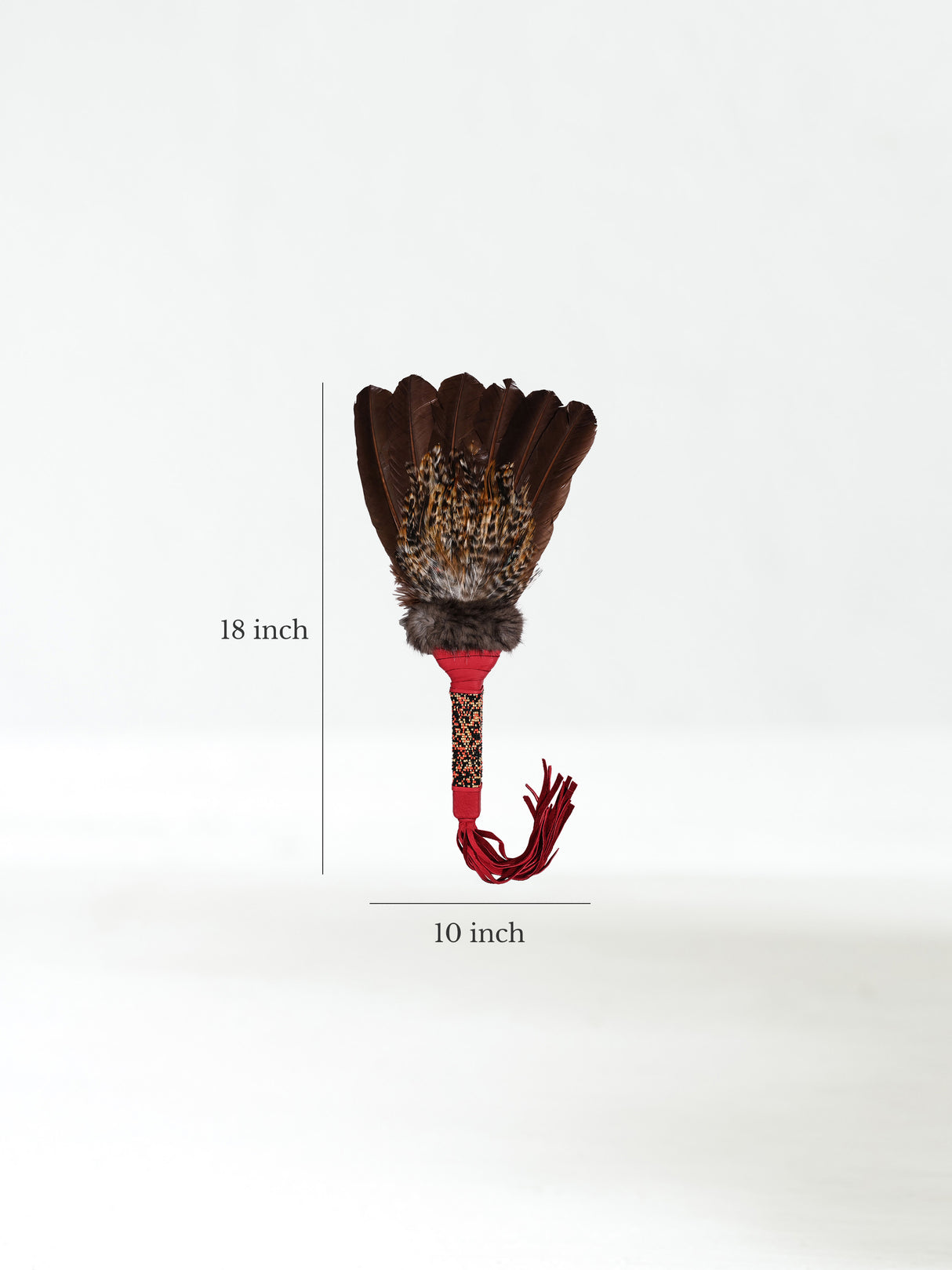 Sacred Prayer Feather Fan with Beaded Handle - Red Barred Feather Dimension | si0572-red