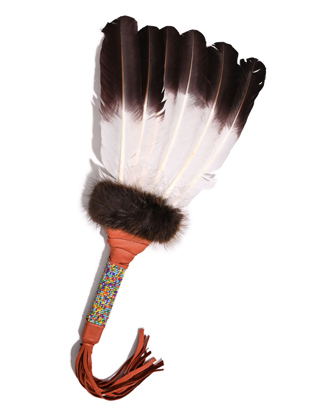 Sacred Prayer Feather Fan with Beaded Handle