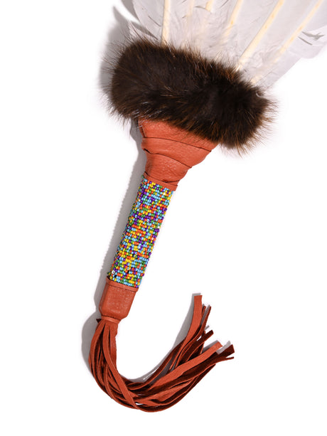 Sacred Prayer Feather Fan with Beaded Handle - Sienna - Brown Tipped Feathers 1 | si0572-Sienna-Brown