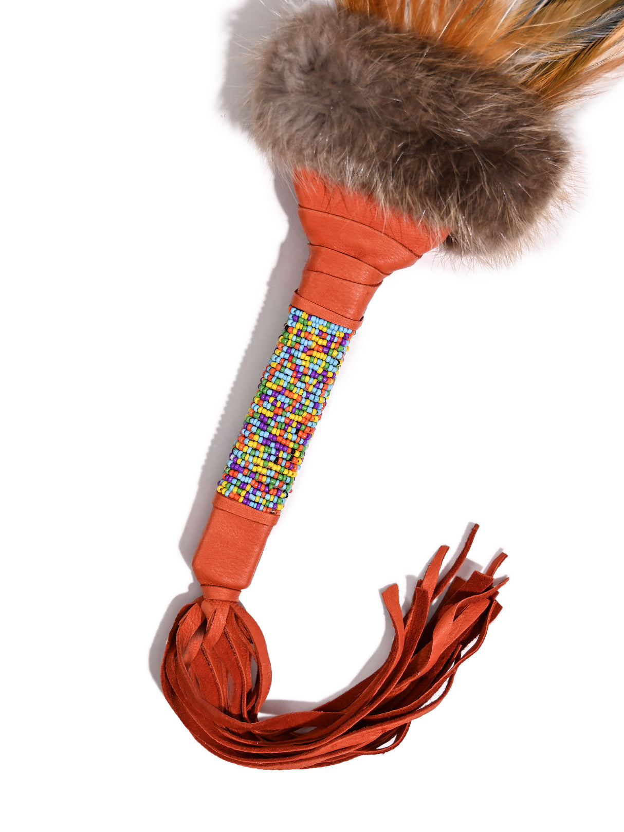 Sacred Prayer Feather Fan with Beaded Handle - Sienna - Red Tipped Feathers 1 | si0572-Sienna