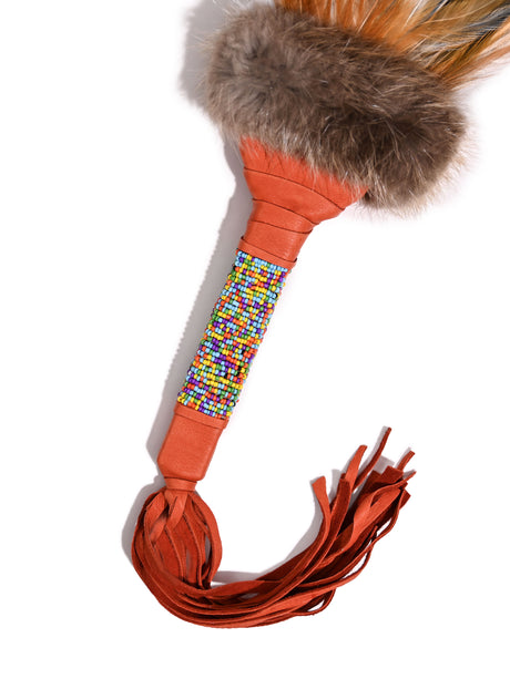 Sacred Prayer Feather Fan with Beaded Handle - Sienna - Red Tipped Feathers 1 | si0572-Sienna