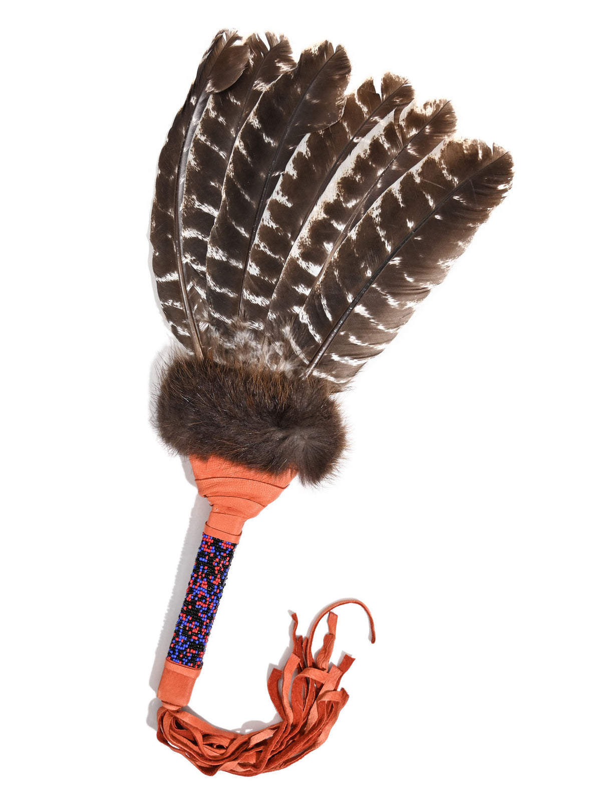 Sacred Prayer Feather Fan with Beaded Handle