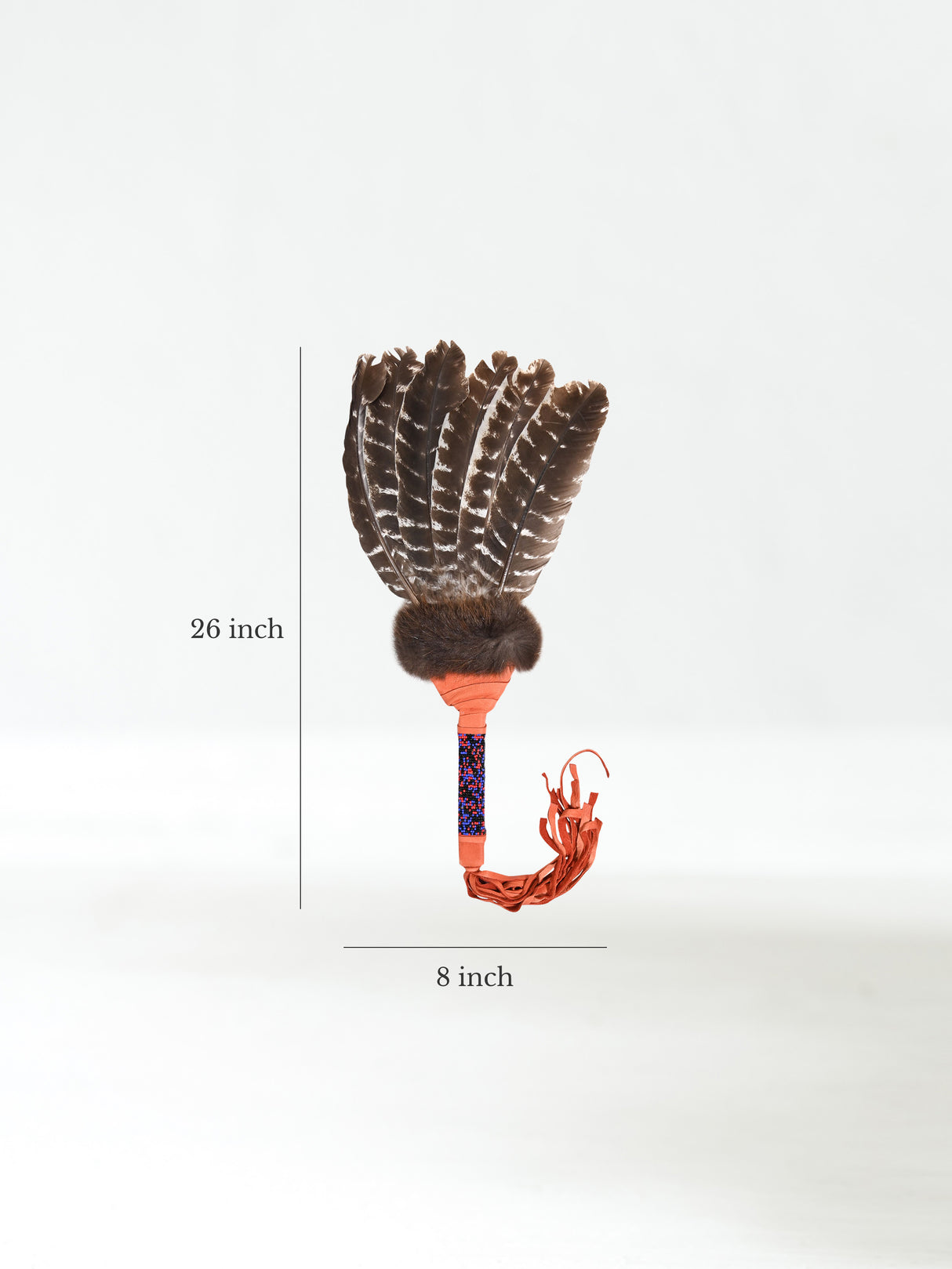 Sacred Prayer Feather Fan with Beaded Handle Dimension | si0572-Sienna-Barred