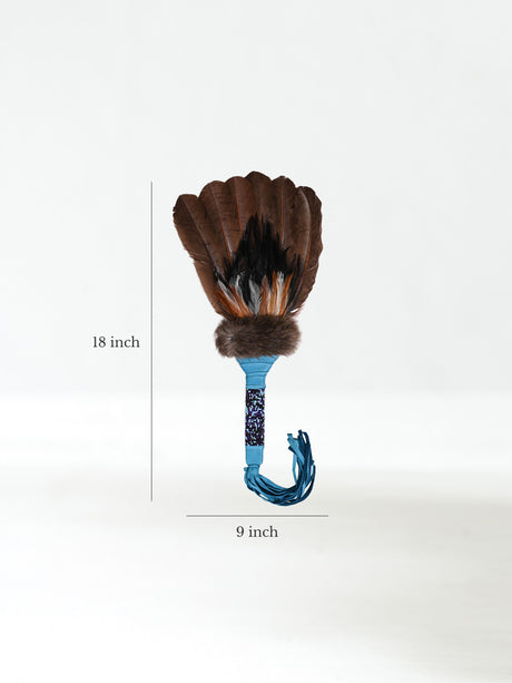 Sacred Prayer Feather Fan with Beaded Handle - Teal -Brown Feathers Dimension | si0572-Teal-Brown-Feather