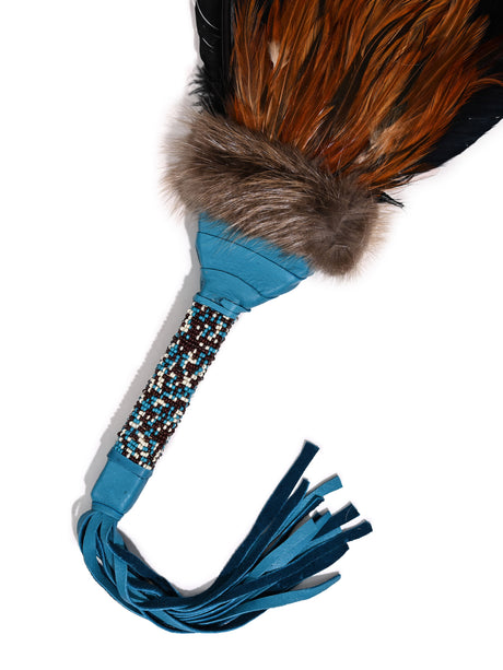 Sacred Prayer Feather Fan with Beaded Handle | si0572-Teal